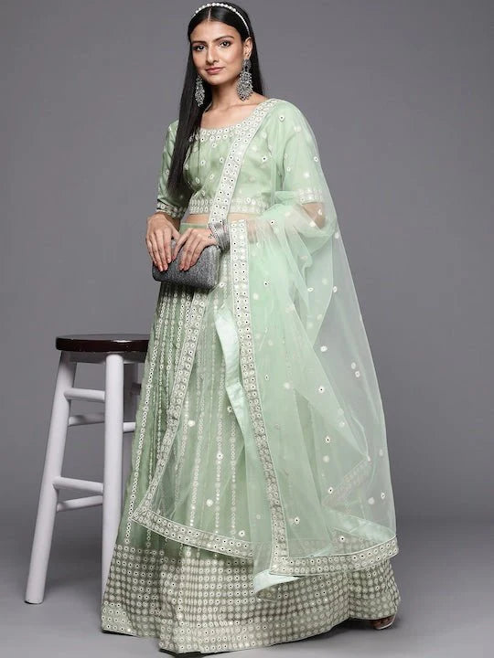EMBROIDERED SEMI-STITCHED LEHENGA & UNSTITCHED BLOUSE WITH DUPATTA