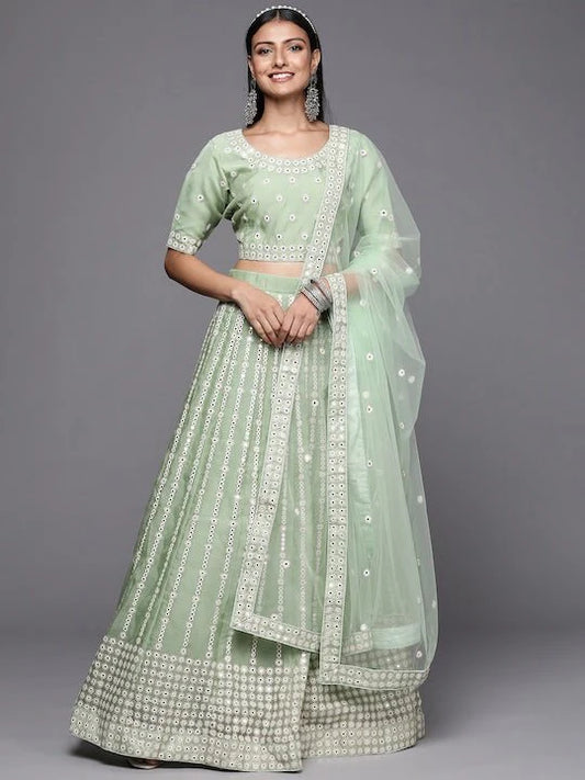 EMBROIDERED SEMI-STITCHED LEHENGA & UNSTITCHED BLOUSE WITH DUPATTA