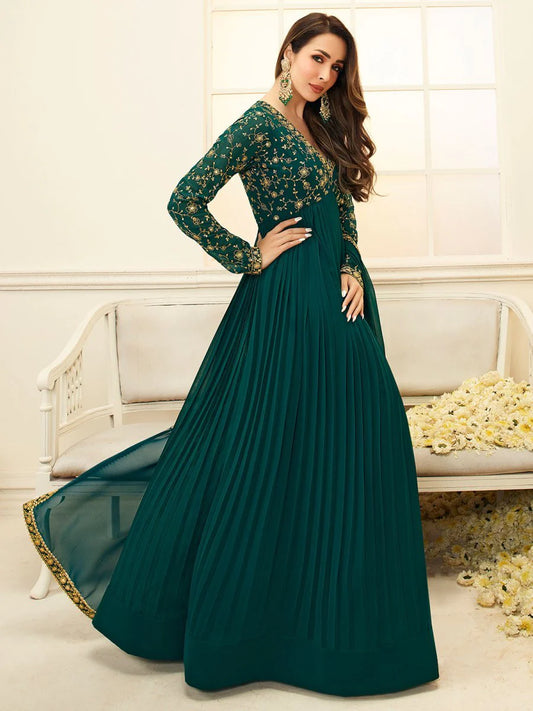 Green Floral Embroidered Anarkali Suit (Malaika Style)