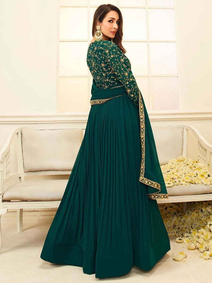 Green Floral Embroidered Anarkali Suit (Malaika Style)