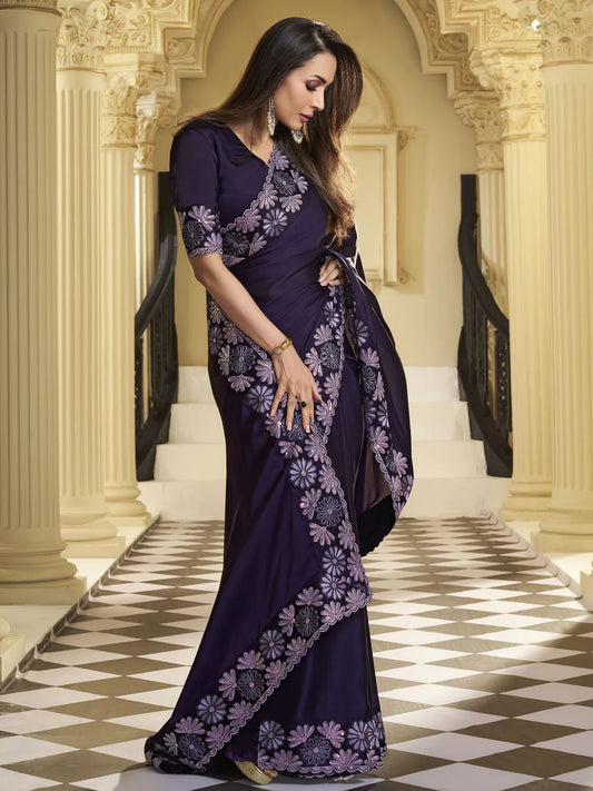High Quality Crafted Sequinned Satin Saree (Malaika Arora Style)