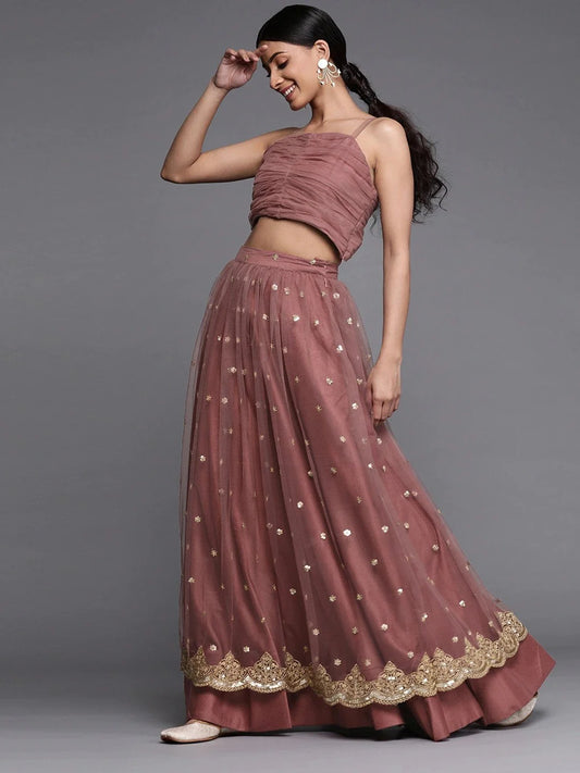 Mauve Net Embellished Lehenga Choli