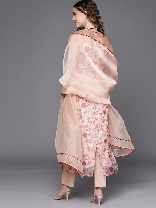 OFF WHITE ORGANZA DIGITAL PRINT KURTA WITH PANTS AND DUPATTA