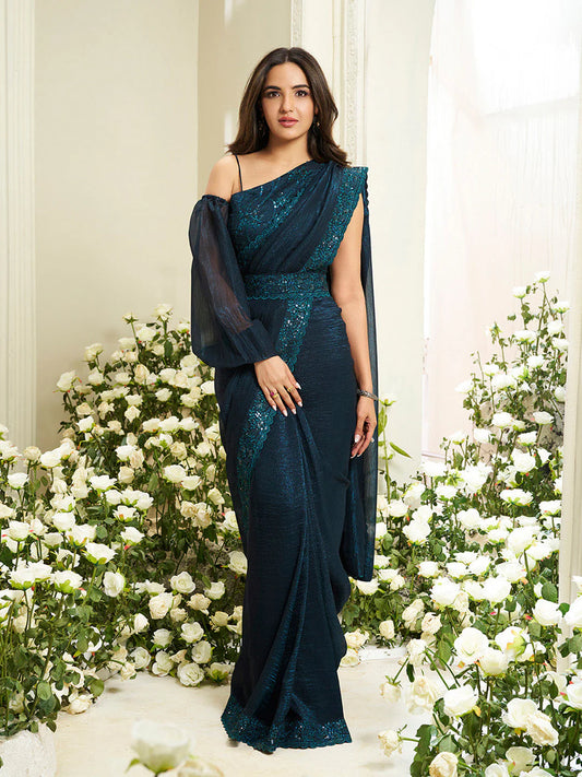 Sequinned Silk Blend Ready to Wear Saree ( Jasmin Bhasin)