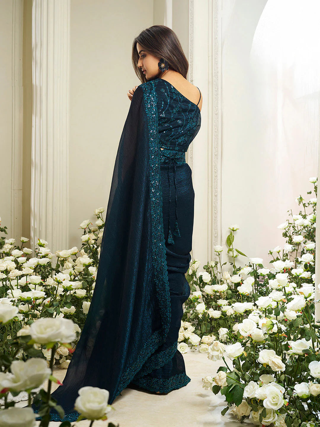 Sequinned Silk Blend Ready to Wear Saree ( Jasmin Bhasin)