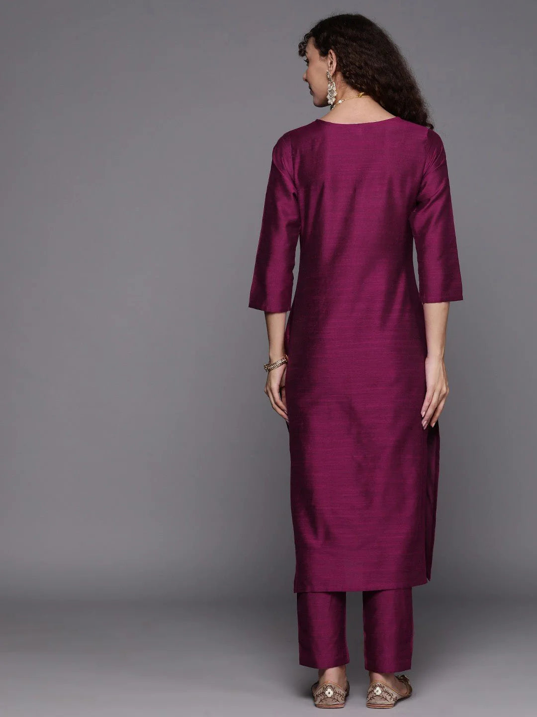 THREAD WORK KURTA WITH TROUSERS FOR OFFICE WOMENS (FLORAL YOKE DESIGN)