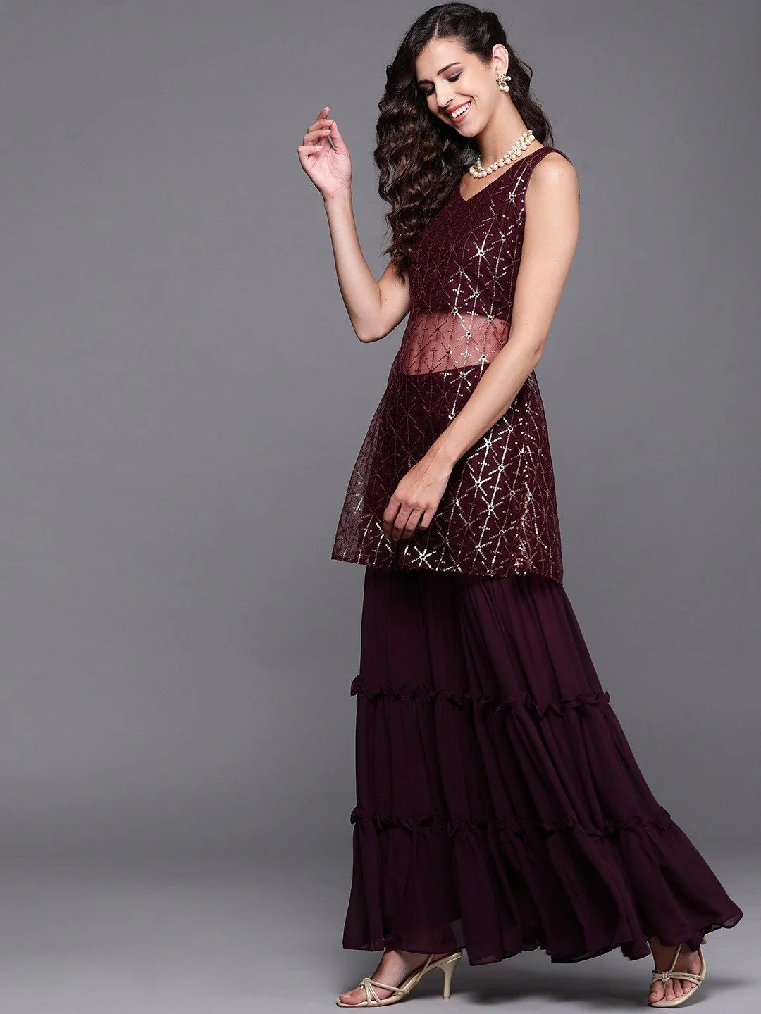 WINE EMBROIDERED KURTA SET