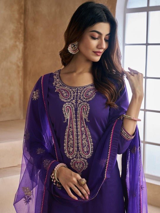 PURE SILK KURTA WITH TROUSERS & DUPATTA (YOKE DESIGN REGULAR)