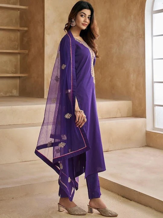 PURE SILK KURTA WITH TROUSERS & DUPATTA (YOKE DESIGN REGULAR)