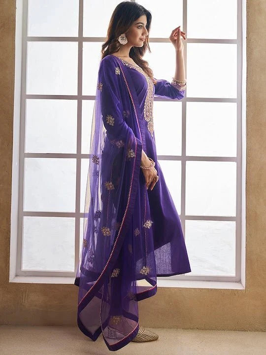 PURE SILK KURTA WITH TROUSERS & DUPATTA (YOKE DESIGN REGULAR)