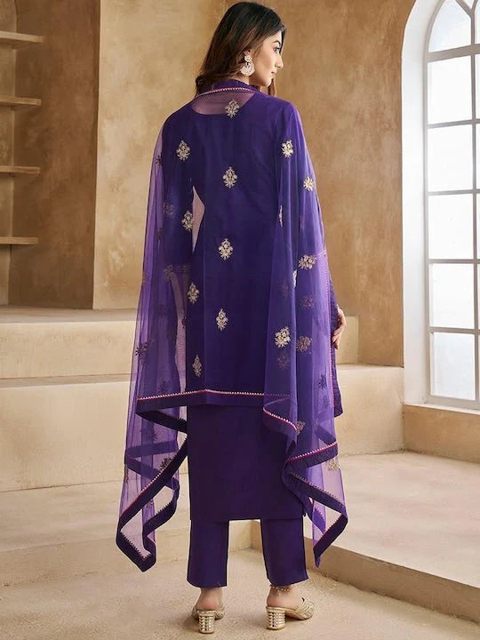 PURE SILK KURTA WITH TROUSERS & DUPATTA (YOKE DESIGN REGULAR)